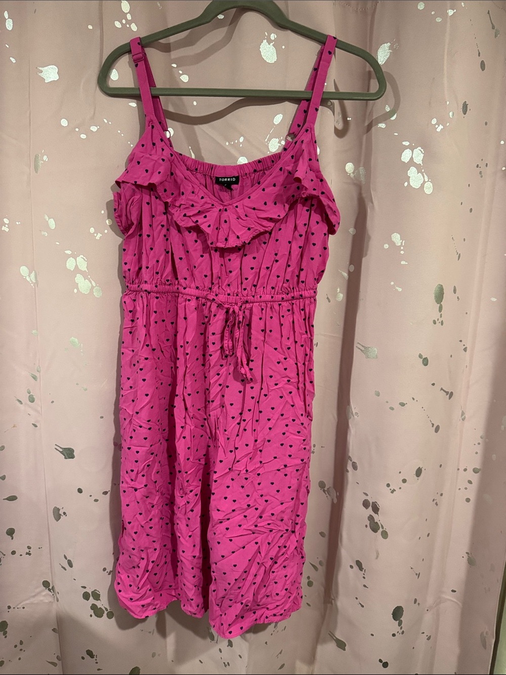 torrid Hot Pink Midi Dress with Black Dot Print